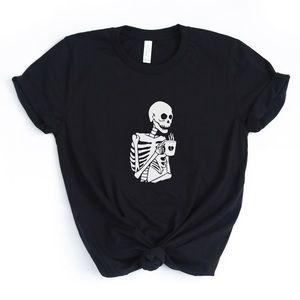 Skeleton Drinking Coffee Shirt, Cozy Graphic Tee